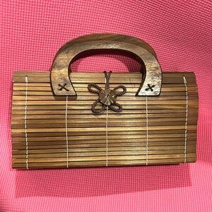 Wooden Vintage Basket Purse. Beaded Loop Closure.